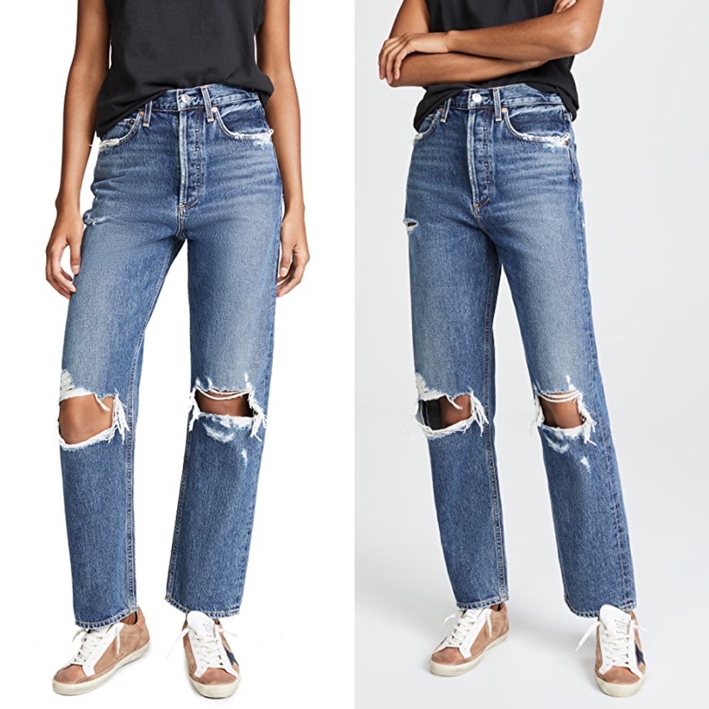 Agolde High Rise Loose Fit Jeans Distressed Denim in Psyce Size 26 - Picture 5 of 12